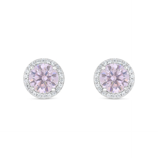 Sterling Silver 925 Earring Rhodium Plated Embedded With Pink Zircon And White Zircon
