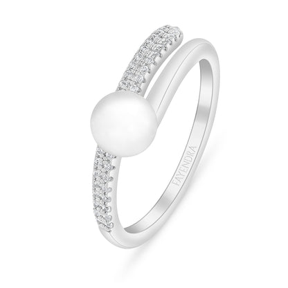 Sterling Silver 925 Ring Rhodium Plated Embedded With Natural White Pearl And White Zircon