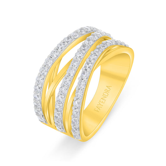 خاتم من الفضة الخالصة عيار 925 مطلي روديوم و ذهبي مرصع فص ابيض