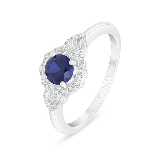 Sterling Silver 925 Ring Rhodium Plated Embedded With Sapphire Corundum And White Zircon