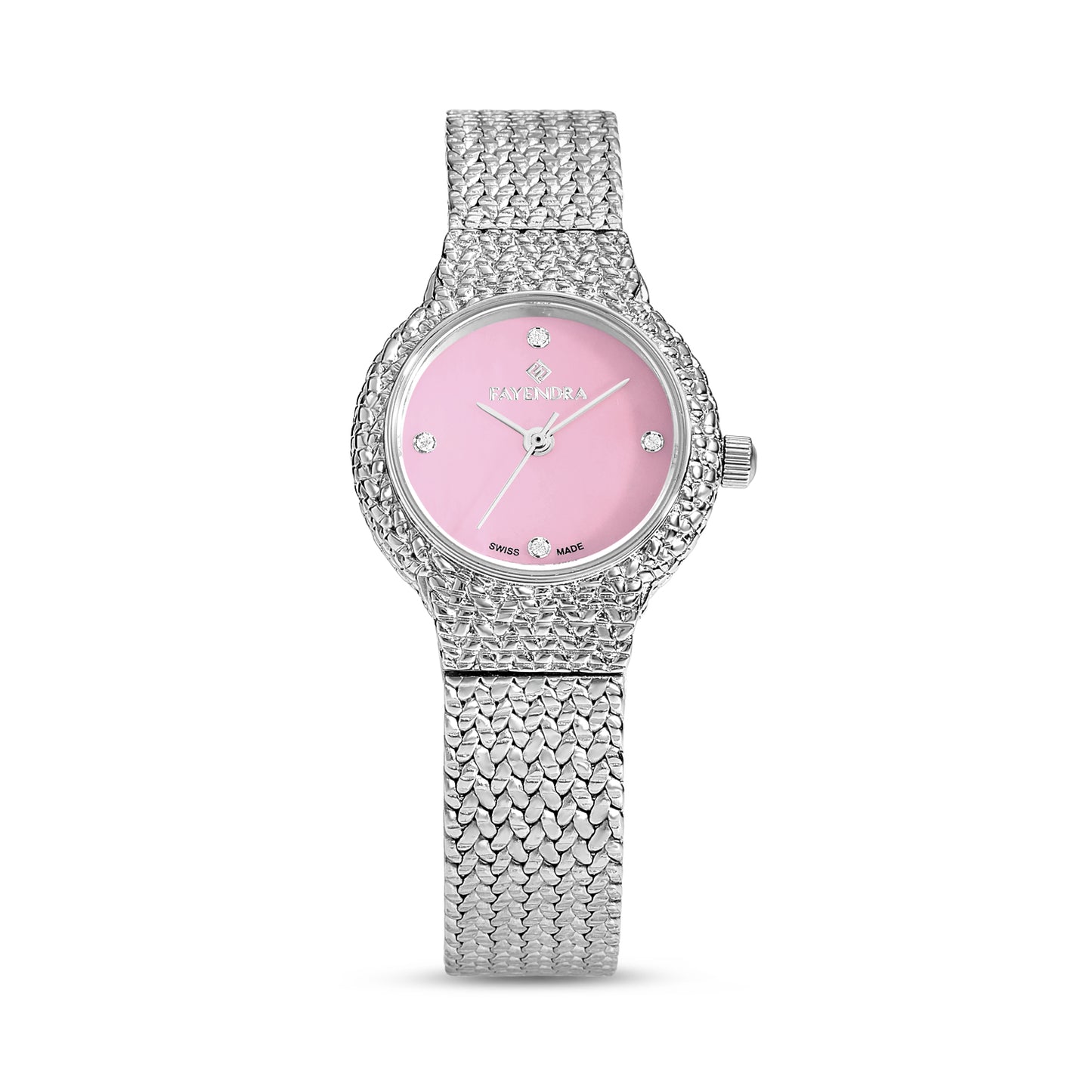 Stainless Steel 316L Watch Silver Color Embedded With White Zircon - PINK MOP DIAL