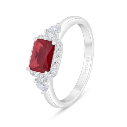 Sterling Silver 925 Ring Rhodium Plated Embedded With Ruby Corundum And White Zircon