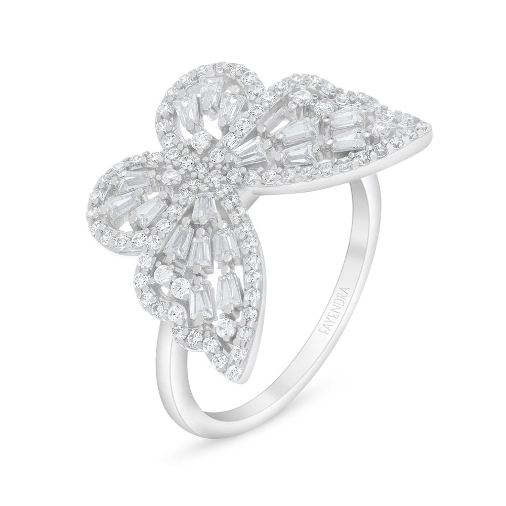 خاتم من الفضة الخالصة عيار 925 مطلي روديوم مرصع فص ابيض