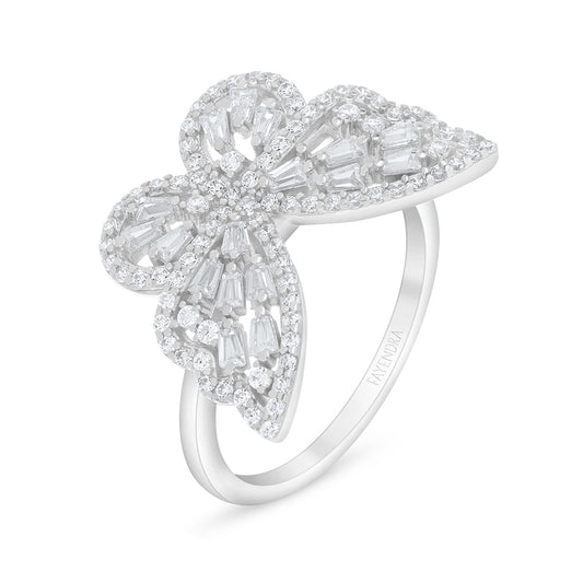 خاتم من الفضة الخالصة عيار 925 مطلي روديوم مرصع فص ابيض