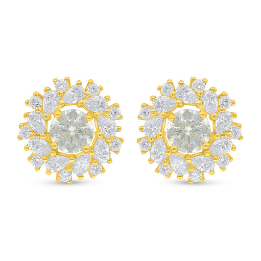 Sterling Silver 925 Earring Golden Plated Embedded With Yellow Diamond And White Zircon