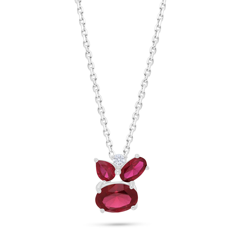Sterling Silver 925 Necklace Rhodium Plated Embedded With Ruby Corundum And White Zircon