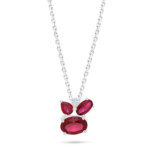Sterling Silver 925 Necklace Rhodium Plated Embedded With Ruby Corundum And White Zircon