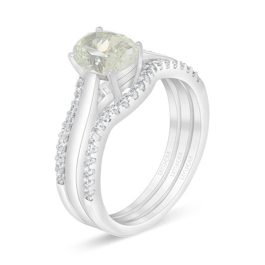 Sterling Silver 925 Ring (3pcs) Rhodium Plated Embedded With Diamond Zircon And White Zircon