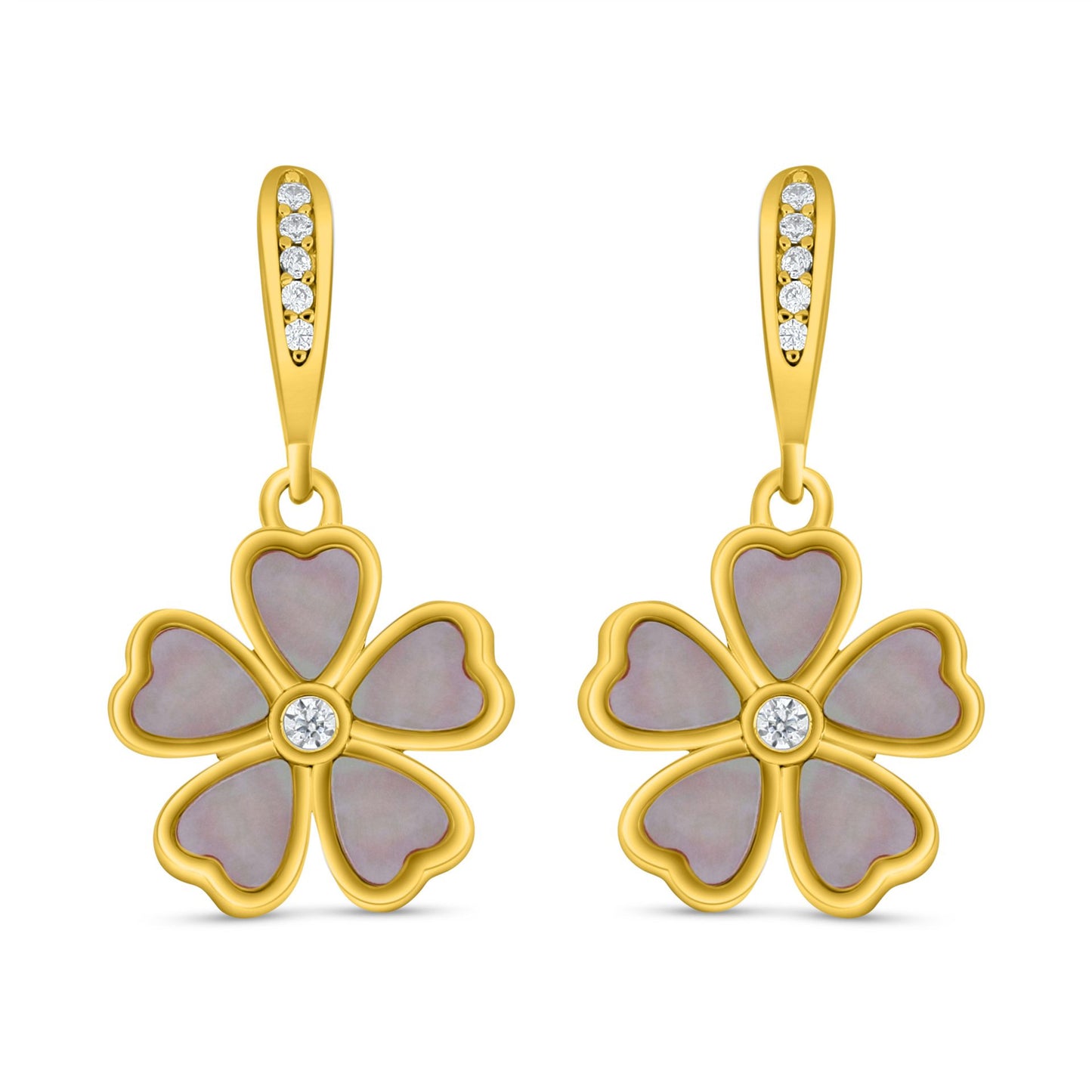 Sterling Silver 925 Earring Golden Plated Embedded With Pink Shell And White Zircon