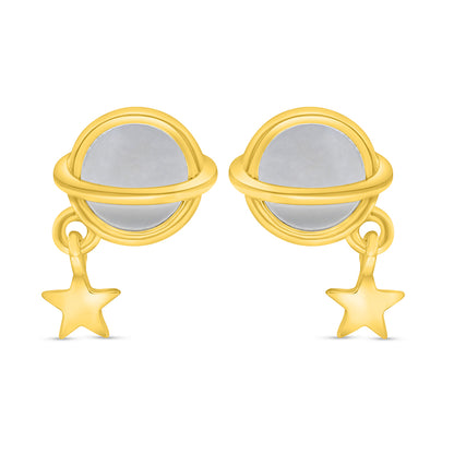 Sterling Silver 925 Earring Golden Plated Embedded With White Shell