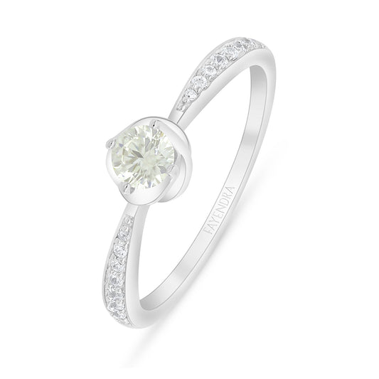 Sterling Silver 925 Ring Rhodium Plated Embedded With Diamond Zircon And White Zircon