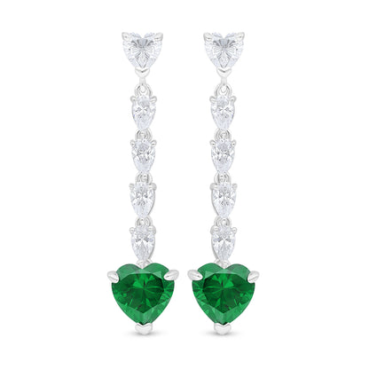 Sterling Silver 925 Earring Rhodium Plated Embedded With Emerald Zircon And White Zircon