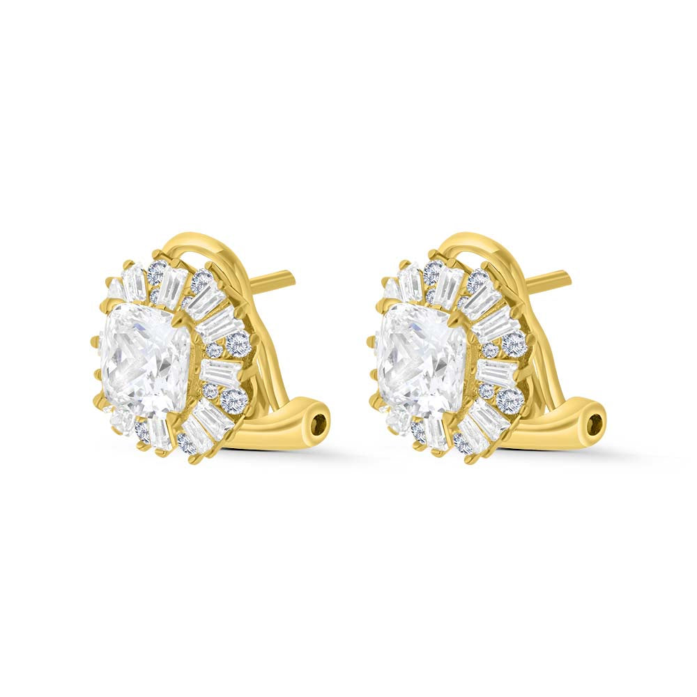 Sterling Silver 925 Earring Gold Plated Embedded With Yellow Zircon And White Zircon