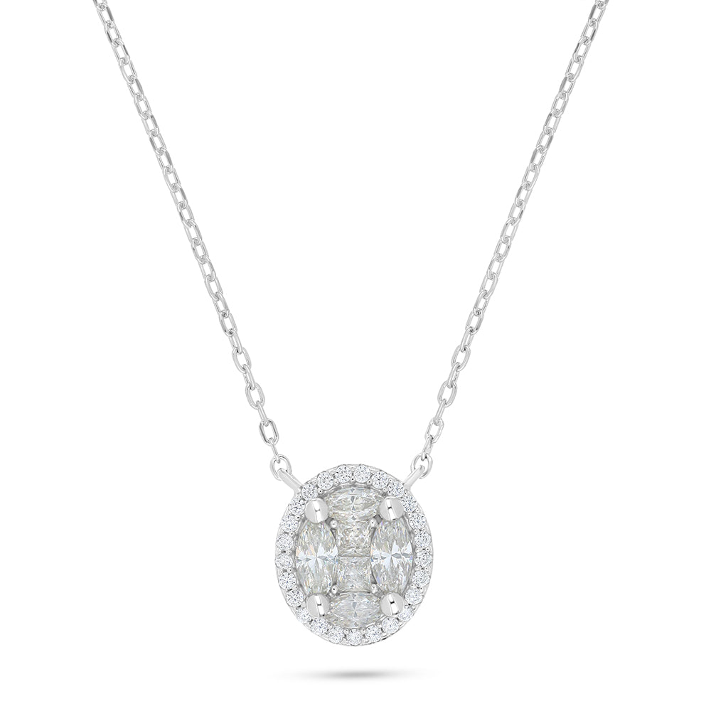 Sterling Silver 925 Necklace Rhodium Plated Embedded With Diamond Zircon And White Zircon
