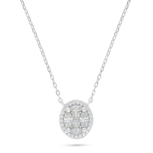 Sterling Silver 925 Necklace Rhodium Plated Embedded With Diamond Zircon And White Zircon