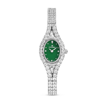 Stainless Steel 316L Watch Silver Color Embedded With White Zircon - GREEN MOP DIAL
