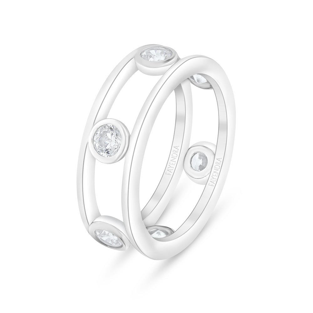 Sterling Silver 925 Ring Rhodium Plated Embedded With White Zircon