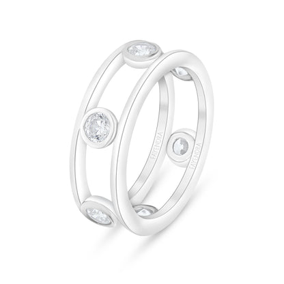 Sterling Silver 925 Ring Rhodium Plated Embedded With White Zircon