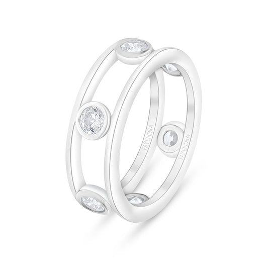 Sterling Silver 925 Ring Rhodium Plated Embedded With White Zircon