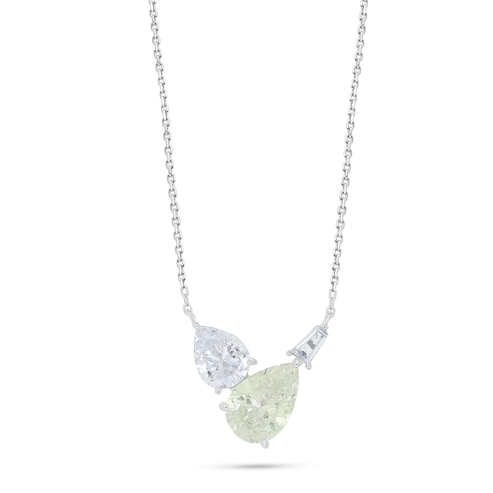 Sterling Silver 925 Necklace Rhodium Plated Embedded With Diamond Zircon And White Zircon
