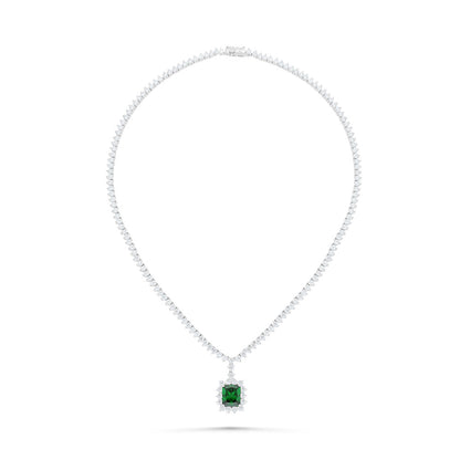 Sterling Silver 925 SET Rhodium Plated Embedded With Emerald Zircon And White CZ