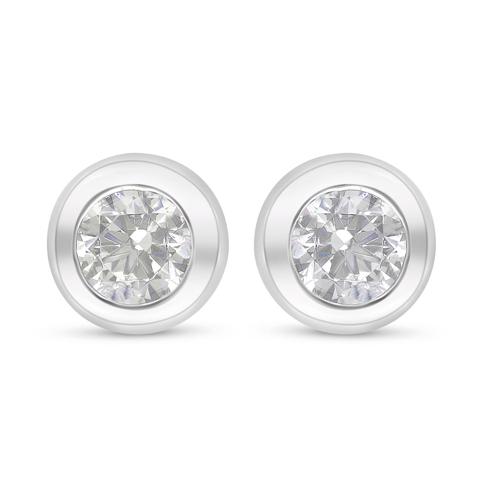 Sterling Silver 925 Earring Rhodium Plated Embedded With Diamond Zircon