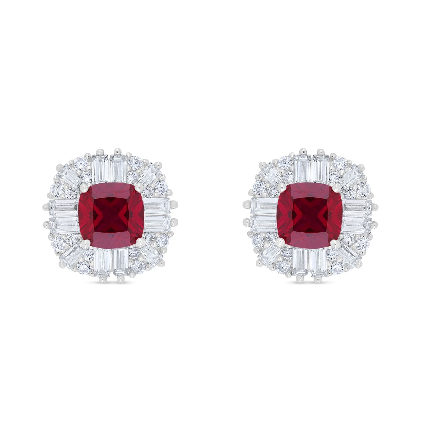 Sterling Silver 925 Earring Rhodium Plated Embedded With Ruby Corundum And White Zircon