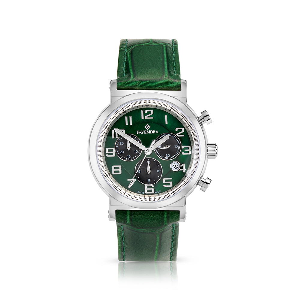Stainless Steel 316L Watch Silver Color Green Leather For Men - GREEN MOP DIAL