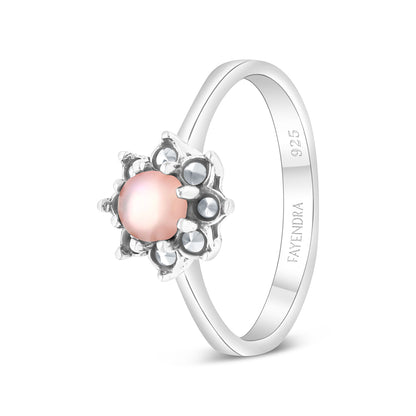 Sterling Silver 925 Set Embedded With Natural Pink Shell And Marcasite Stones
