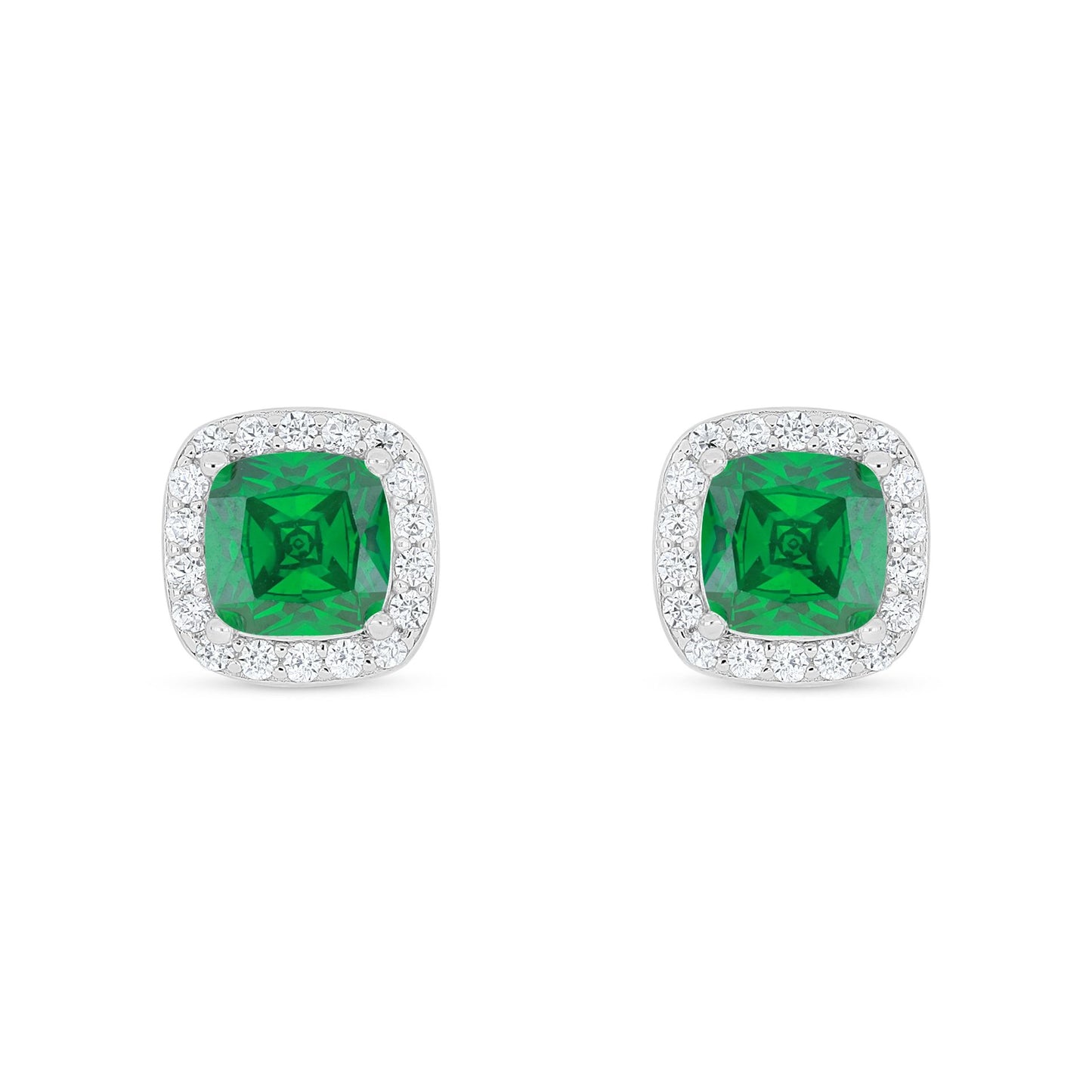 Sterling Silver 925 Earring Rhodium Plated Embedded With Emerald Zircon And White Zircon
