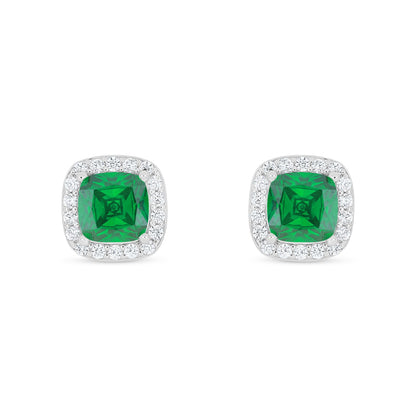 Sterling Silver 925 Earring Rhodium Plated Embedded With Emerald Zircon And White Zircon