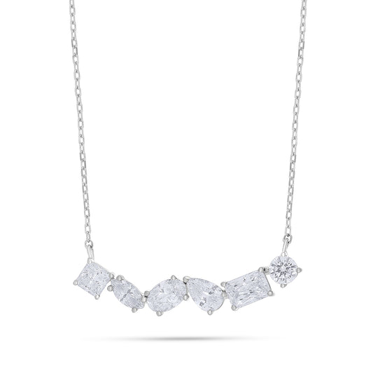 Sterling Silver 925 Necklace Rhodium Plated Embedded With White Zircon