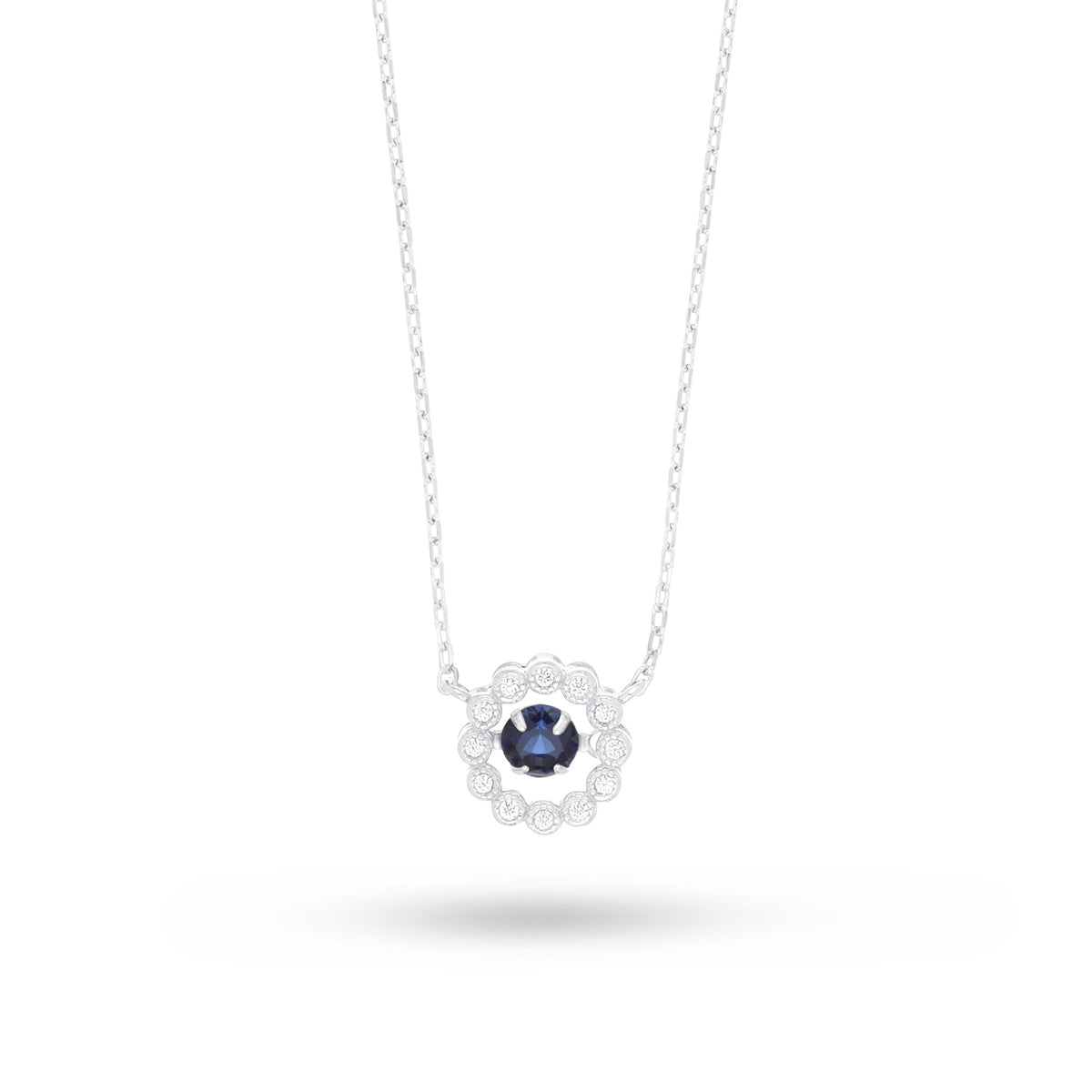 Sterling Silver 925 Necklace Rhodium Plated Embedded With Sapphire Corundum And White Zircon