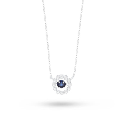 Sterling Silver 925 Necklace Rhodium Plated Embedded With Sapphire Corundum And White Zircon