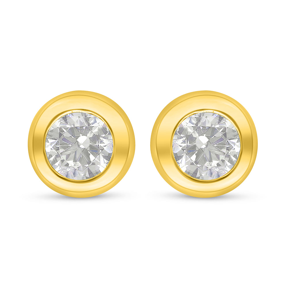 اقراط من الفضة الخالصة عيار 925 مطلي ذهبي مرصع فص ابيض