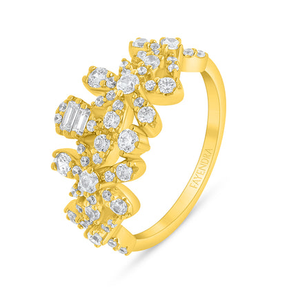 Sterling Silver 925 Ring Golden Plated Embedded With White Zircon