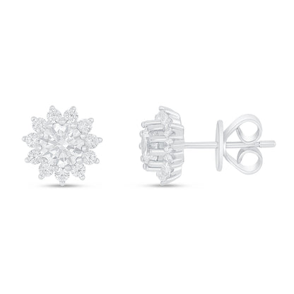 Sterling Silver 925 Earring Rhodium Plated Embedded With White Zircon