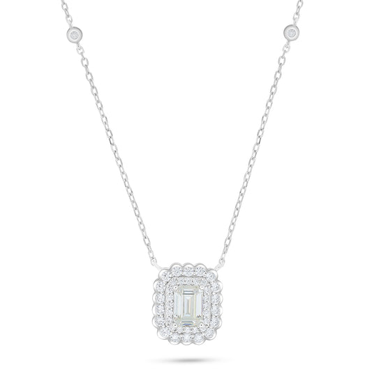 Sterling Silver 925 Necklace Rhodium Plated Embedded With Diamond Zircon And White Zircon