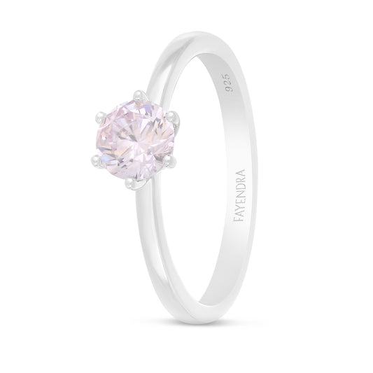 Sterling Silver 925 Ring Rhodium Plated Embedded With Pink Zircon