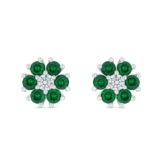 Sterling Silver 925 Earring Rhodium Plated Embedded With Emerald Zircon And White Zircon