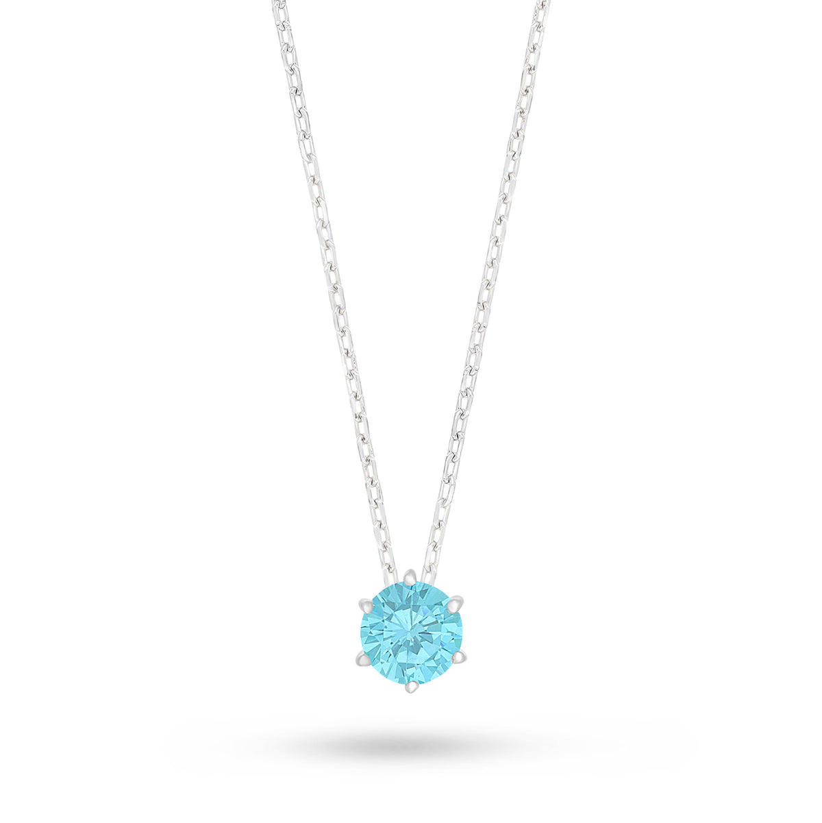 Sterling Silver 925 Necklace Rhodium Plated Embedded With Aqua Zircon Color