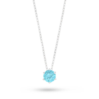 Sterling Silver 925 Necklace Rhodium Plated Embedded With Aqua Zircon Color