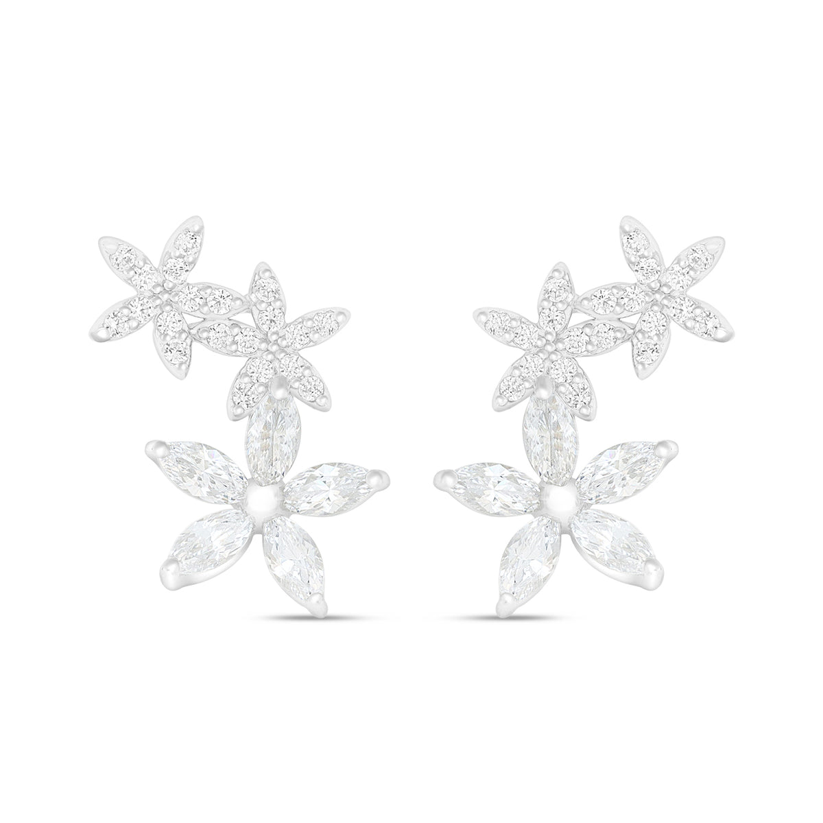 Sterling Silver 925 Earring Rhodium Plated Embedded With White Zircon