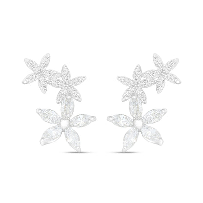 Sterling Silver 925 Earring Rhodium Plated Embedded With White Zircon