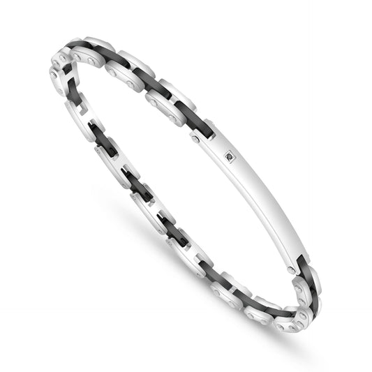 Stainless Steel 316L And 304 L Bracelet, Silver And Black Color Embedded With Black Spinal For Men