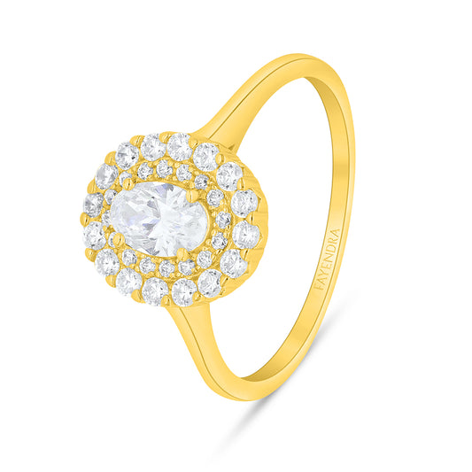 Sterling Silver 925 Ring Golden Plated Embedded With White Zircon