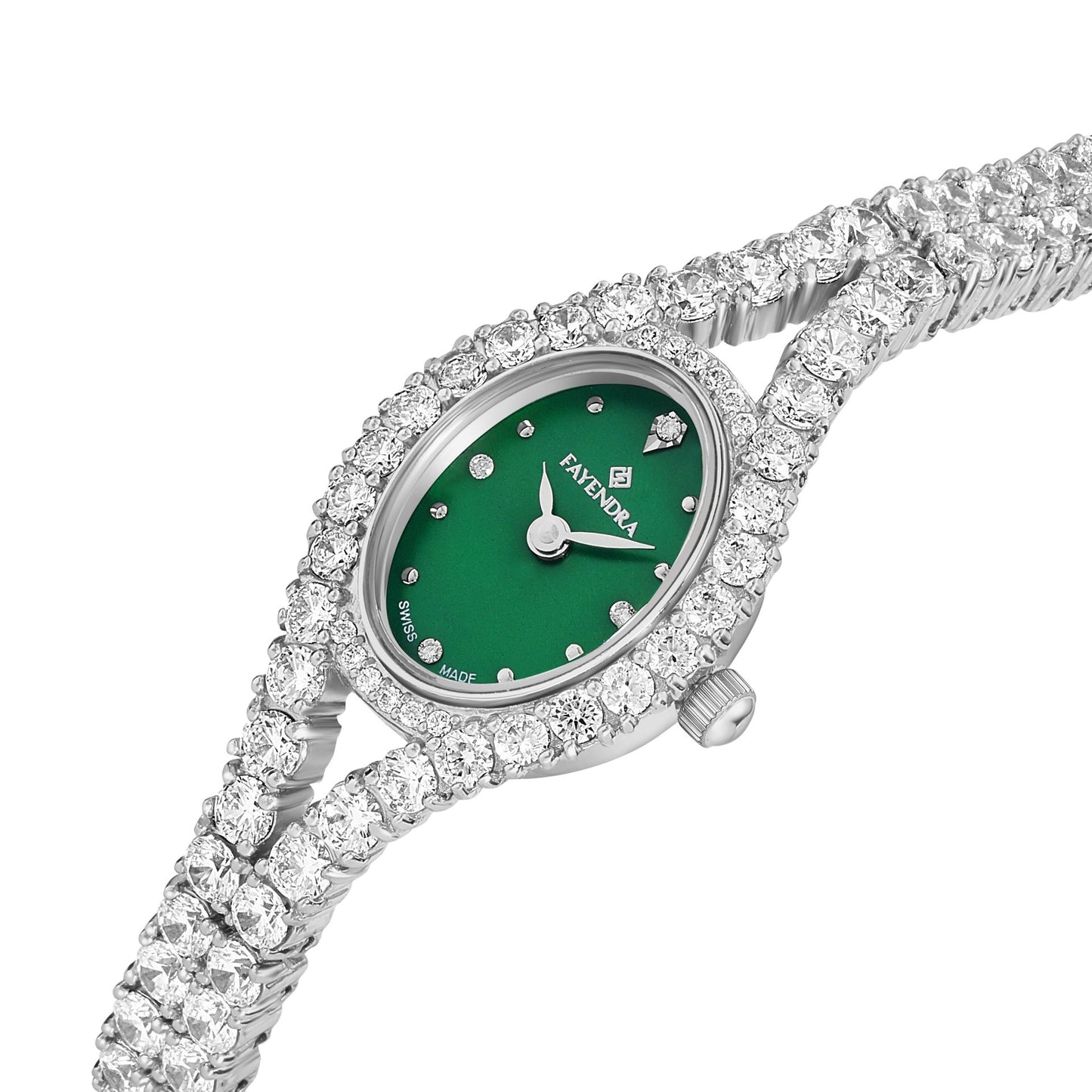 Stainless Steel 316L Watch Silver Color Embedded With White Zircon - GREEN MOP DIAL
