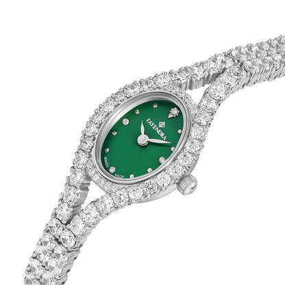 Stainless Steel 316L Watch Silver Color Embedded With White Zircon - GREEN MOP DIAL