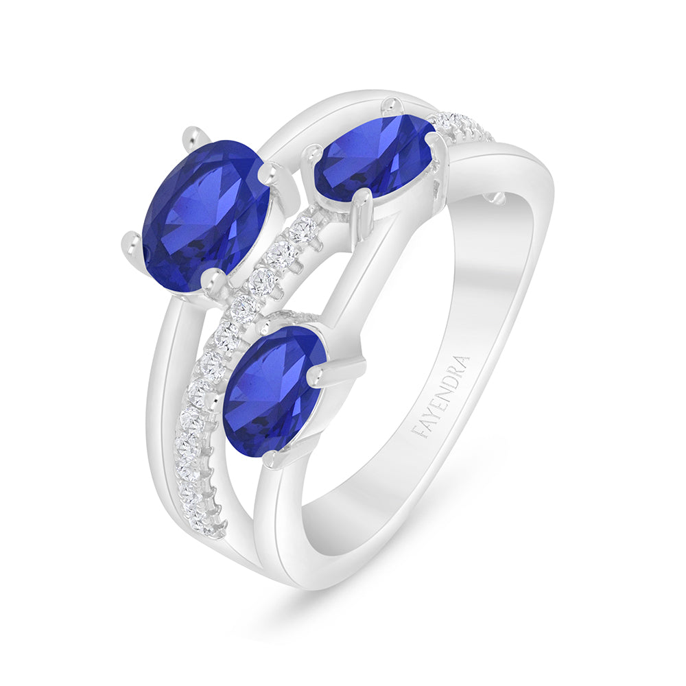 خاتم من الفضة الخالصة عيار 925 مطلي روديوم مرصع زفير كروندوم و فص ابيض