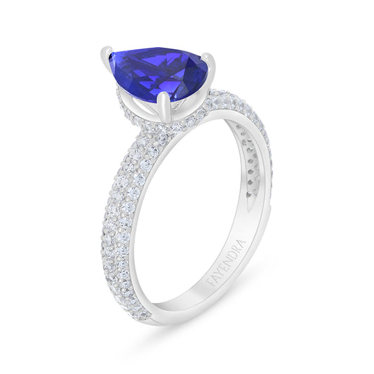 Sterling Silver 925 Ring Rhodium Plated Embedded With Sapphire Corundum And White Zircon